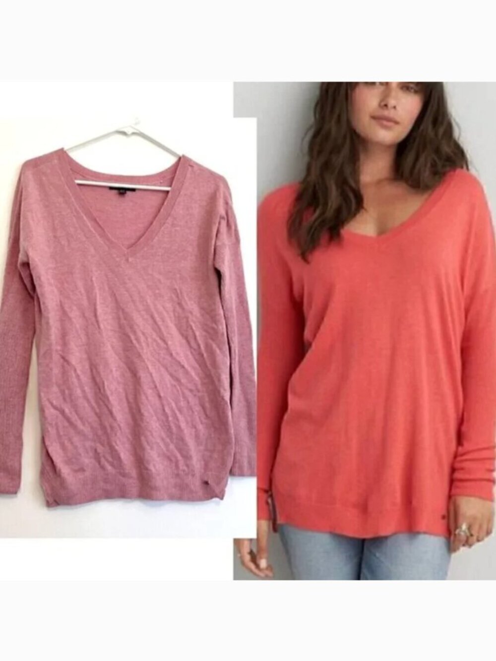 AMERICAN EAGLE Rose Pink Long Sleeve Lightweight Cotton Blend V-Neck Sweater XS